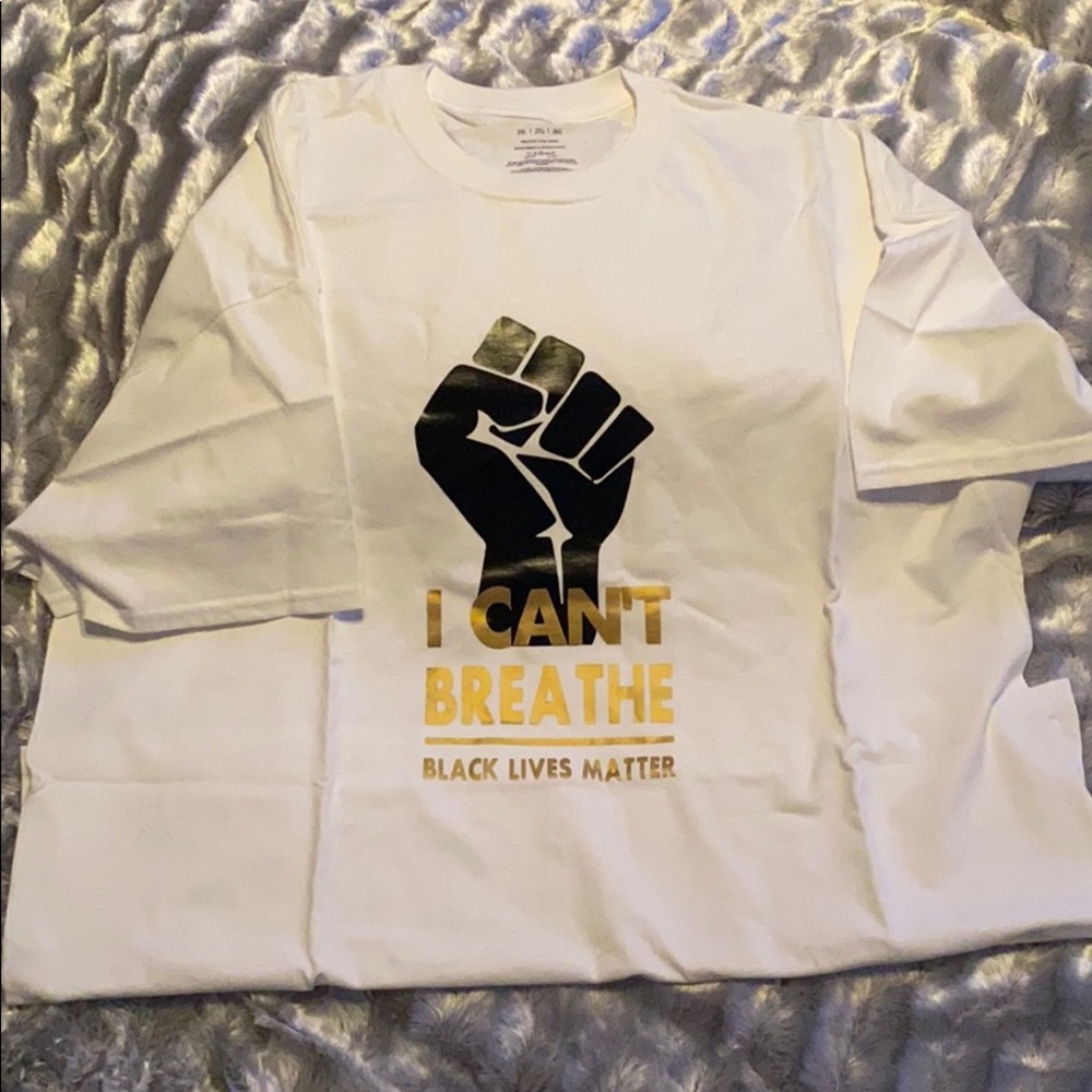 I Can’t Breathe white and gold T-shirt